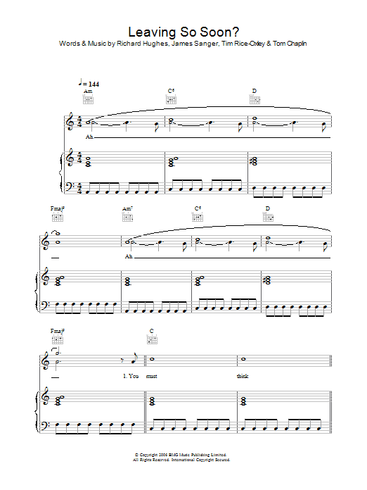 Keane Leaving So Soon? sheet music notes and chords. Download Printable PDF.