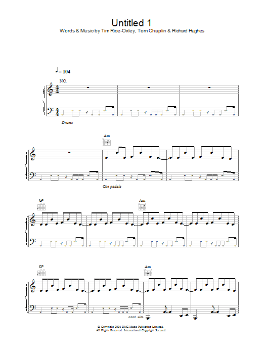 Keane Untitled 1 sheet music notes and chords. Download Printable PDF.