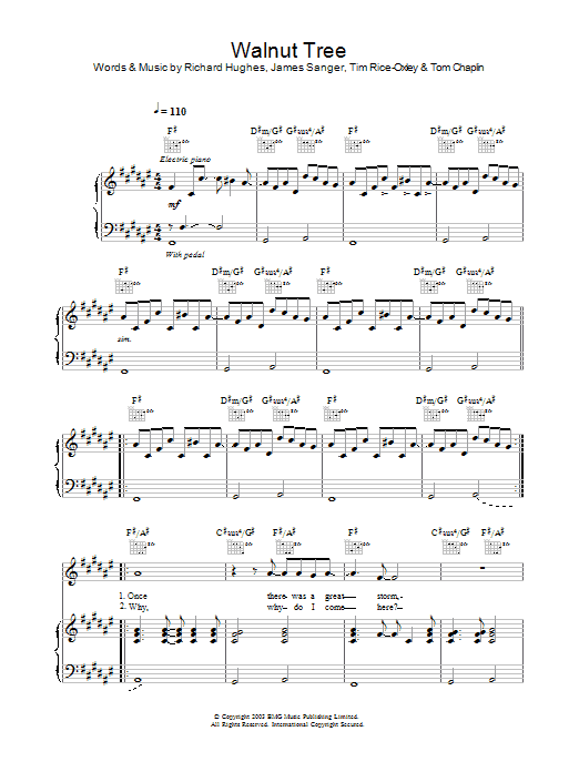 Keane Walnut Tree sheet music notes and chords. Download Printable PDF.