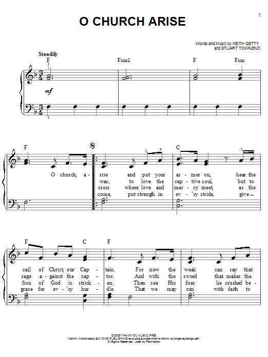 Learn to play Keith & Kristyn Getty O Church Arise sheet music for Easy Piano in minutes. Price: 6.9900$ Keith & Kristyn Getty O Church Arise sheet music notes and chords arranged for Easy Piano