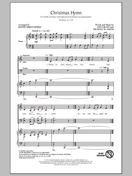 Keith Christopher Christmas Hymn sheet music notes and chords. Download Printable PDF.