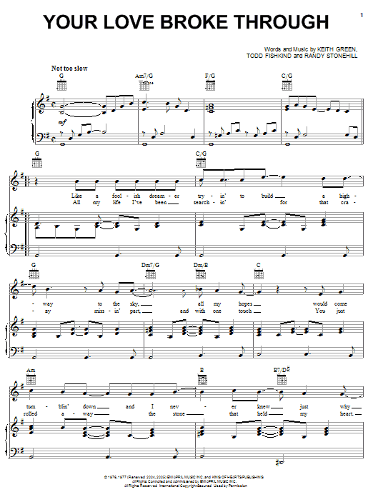 Keith Green Your Love Broke Through sheet music notes and chords. Download Printable PDF.