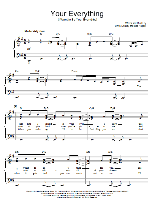 Keith Urban Your Everything (I Want To Be Your Everything) sheet music notes and chords. Download Printable PDF.