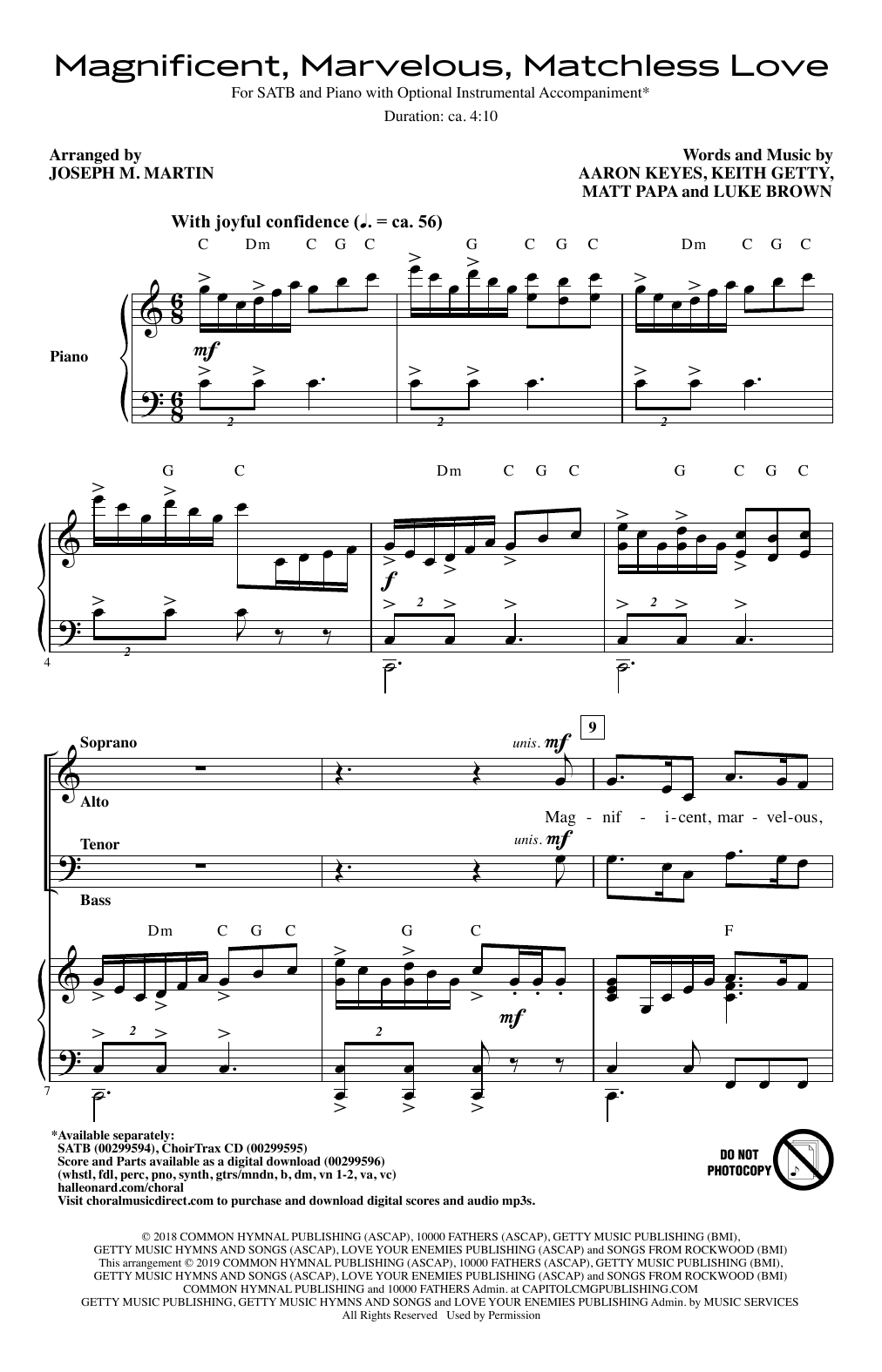 Learn to play Keith and Kristyn Getty Magnificent, Marvelous, Matchless Love (arr. Joseph M. Martin) sheet music for SATB Choir in minutes. Price: 3.9900$ Keith and Kristyn Getty Magnificent, Marvelous, Matchless Love (arr. Joseph M. Martin) sheet music notes and chords arranged for SATB Choir