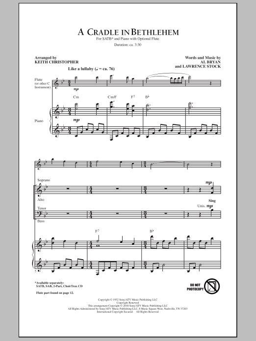 Learn to play Keith Christopher A Cradle In Bethlehem sheet music for 2-Part Choir in minutes. Price: 3.9900$ Keith Christopher A Cradle In Bethlehem sheet music notes and chords arranged for 2-Part Choir