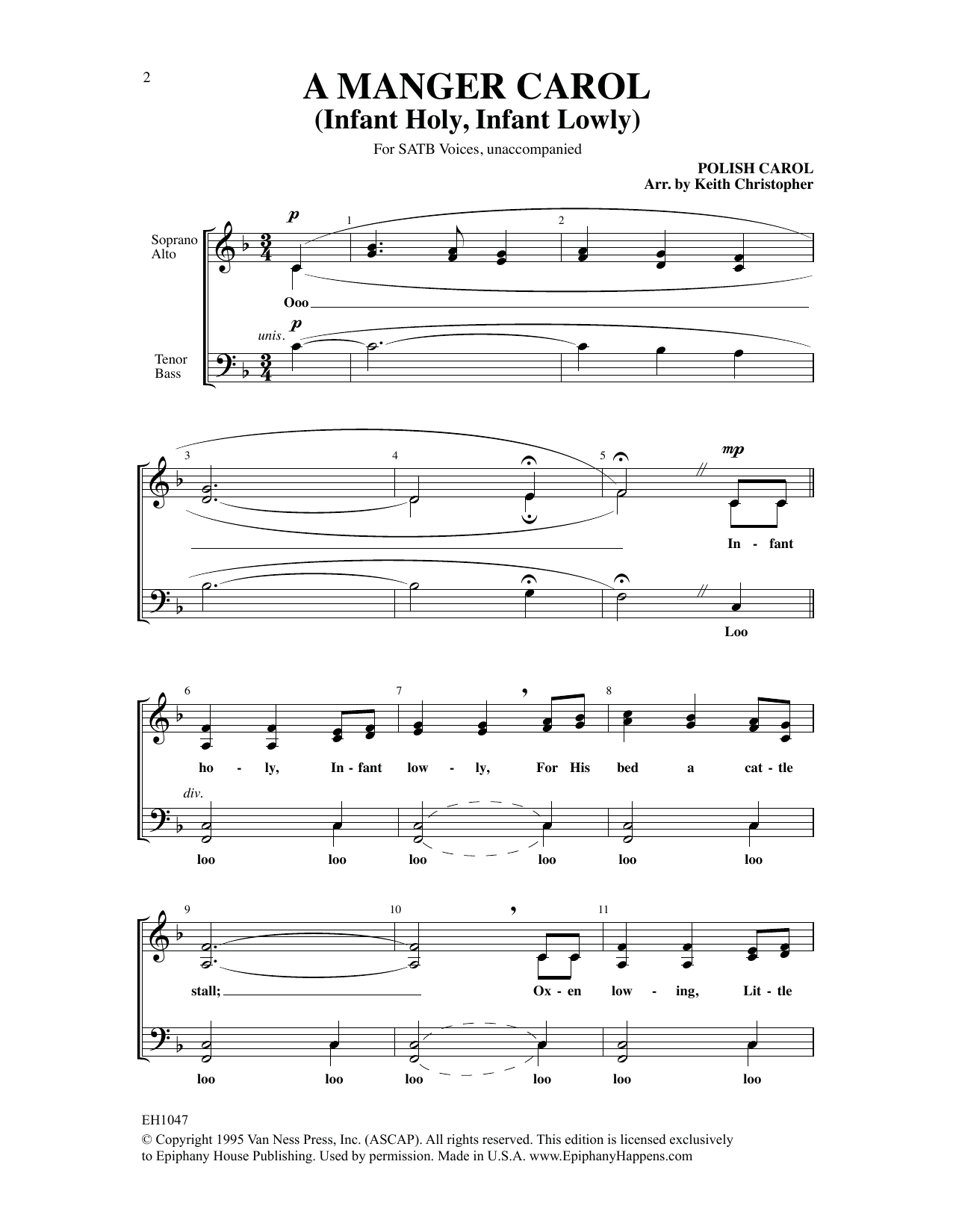 Learn to play Keith Christopher A Manger Carol (Infant Holy, Infant Lowly) sheet music for SATB Choir in minutes. Price: 3.9900$ Keith Christopher A Manger Carol (Infant Holy, Infant Lowly) sheet music notes and chords arranged for SATB Choir