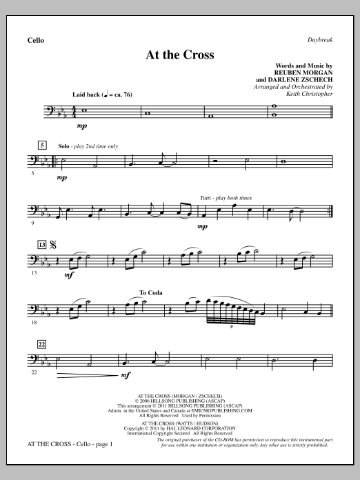 Learn to play Keith Christopher At The Cross - Cello sheet music for Choir Instrumental Pak in minutes. Price: 8.9900$ Keith Christopher At The Cross - Cello sheet music notes and chords arranged for Choir Instrumental Pak