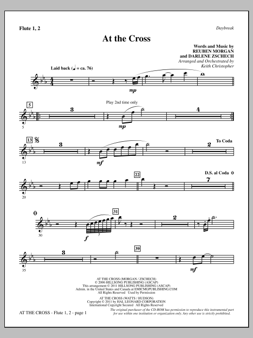 Learn to play Keith Christopher At The Cross - Flute 1 & 2 sheet music for Choir Instrumental Pak in minutes. Price: 8.9900$ Keith Christopher At The Cross - Flute 1 & 2 sheet music notes and chords arranged for Choir Instrumental Pak