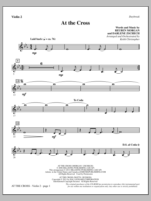Learn to play Keith Christopher At The Cross - Violin 2 sheet music for Choir Instrumental Pak in minutes. Price: 8.9900$ Keith Christopher At The Cross - Violin 2 sheet music notes and chords arranged for Choir Instrumental Pak