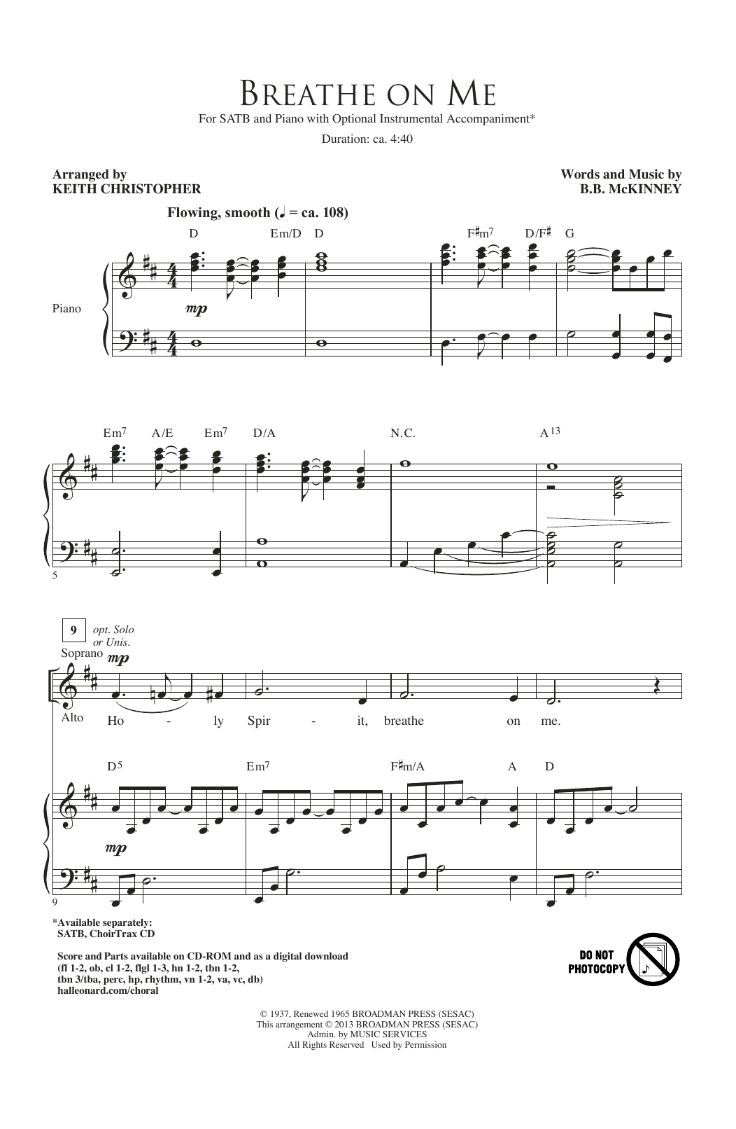 B.B. McKinney Breathe On Me (arr. Keith Christopher) sheet music notes and chords. Download Printable PDF.