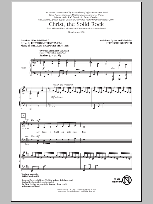 Learn to play Keith Christopher Christ, The Solid Rock sheet music for SATB Choir in minutes. Price: 3.9900$ Keith Christopher Christ, The Solid Rock sheet music notes and chords arranged for SATB Choir