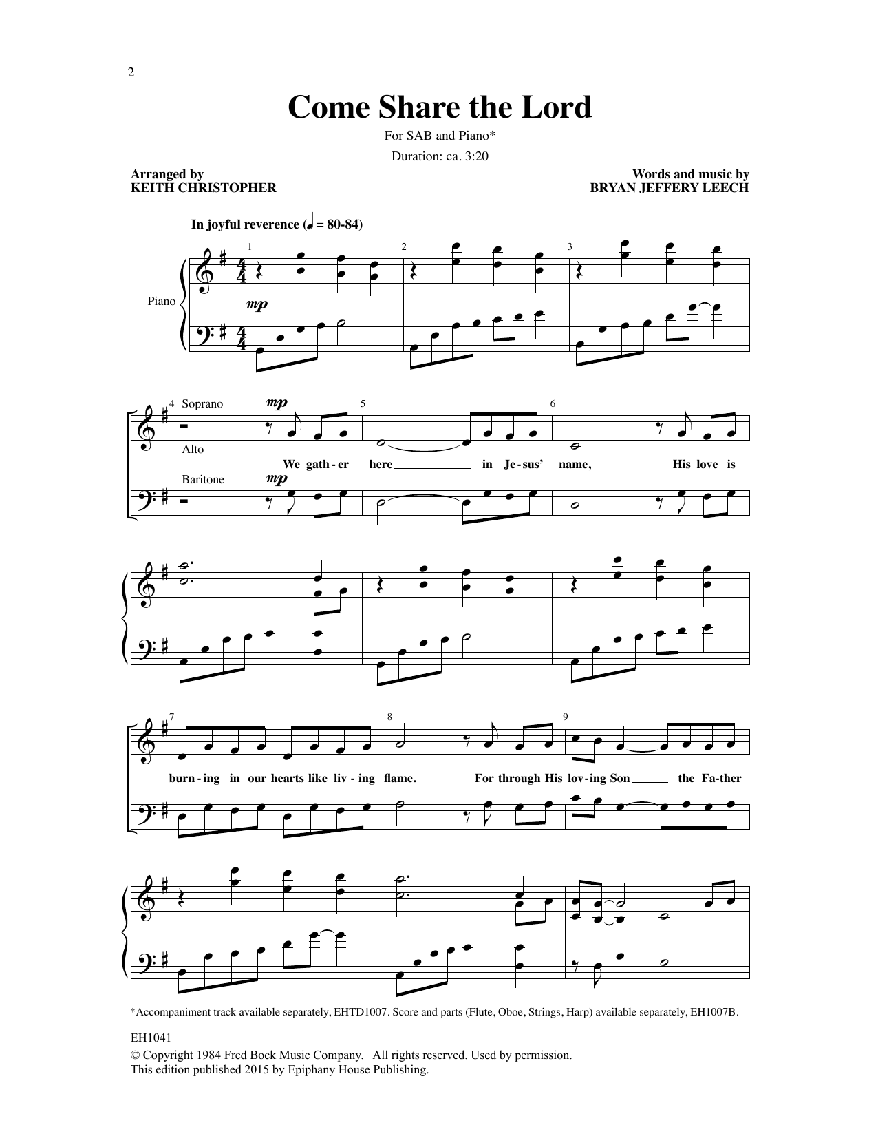 Learn to play Keith Christopher Come Share the Lord sheet music for SAB Choir in minutes. Price: 3.9900$ Keith Christopher Come Share the Lord sheet music notes and chords arranged for SAB Choir