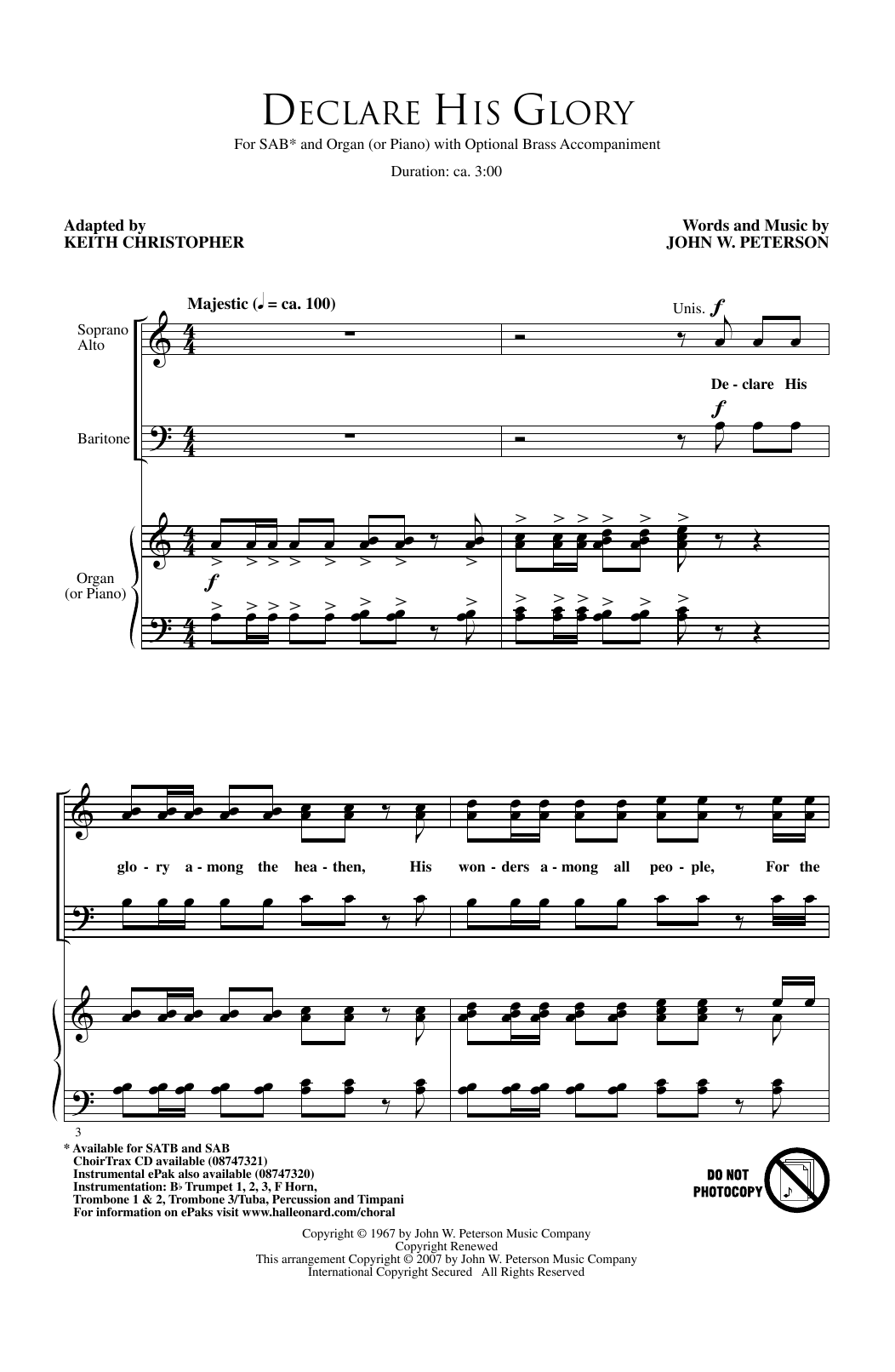 Learn to play Keith Christopher Declare His Glory sheet music for SATB Choir in minutes. Price: 3.9900$ Keith Christopher Declare His Glory sheet music notes and chords arranged for SATB Choir