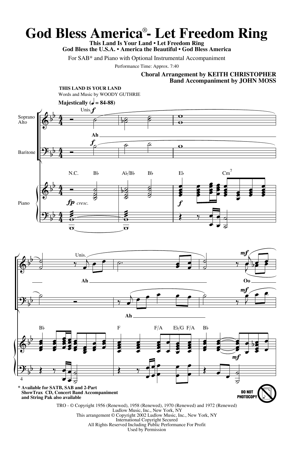 Learn to play Keith Christopher God Bless America (Let Freedom Ring) (Medley) sheet music for 2-Part Choir in minutes. Price: 3.9900$ Keith Christopher God Bless America (Let Freedom Ring) (Medley) sheet music notes and chords arranged for 2-Part Choir