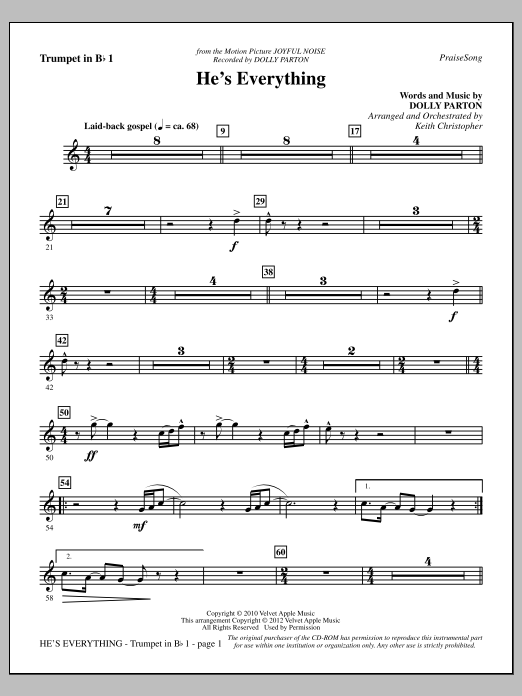 Learn to play Keith Christopher He's Everything - Bb Trumpet 1 sheet music for Choir Instrumental Pak in minutes. Price: 8.9900$ Keith Christopher He's Everything - Bb Trumpet 1 sheet music notes and chords arranged for Choir Instrumental Pak