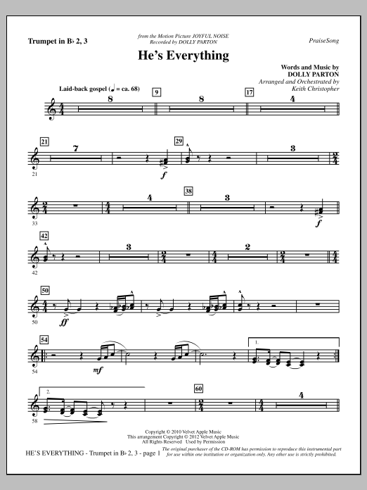 Learn to play Keith Christopher He's Everything - Bb Trumpet 2,3 sheet music for Choir Instrumental Pak in minutes. Price: 8.9900$ Keith Christopher He's Everything - Bb Trumpet 2,3 sheet music notes and chords arranged for Choir Instrumental Pak