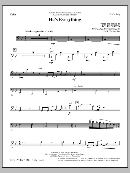 Learn to play Keith Christopher He's Everything - Cello sheet music for Choir Instrumental Pak in minutes. Price: 8.9900$ Keith Christopher He's Everything - Cello sheet music notes and chords arranged for Choir Instrumental Pak