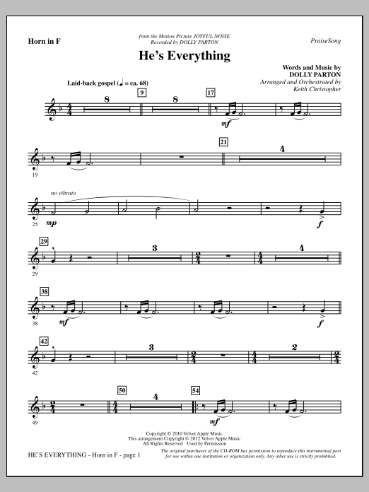 Learn to play Keith Christopher He's Everything - F Horn sheet music for Choir Instrumental Pak in minutes. Price: 8.9900$ Keith Christopher He's Everything - F Horn sheet music notes and chords arranged for Choir Instrumental Pak