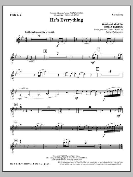 Learn to play Keith Christopher He's Everything - Flute 1 & 2 sheet music for Choir Instrumental Pak in minutes. Price: 8.9900$ Keith Christopher He's Everything - Flute 1 & 2 sheet music notes and chords arranged for Choir Instrumental Pak