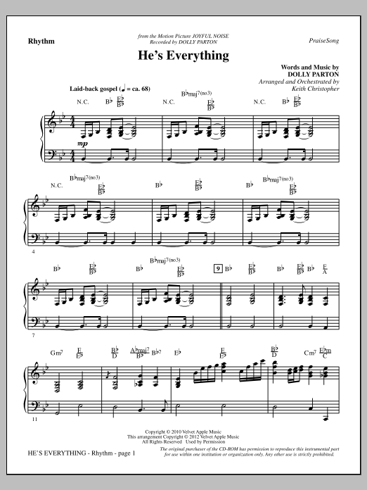 Learn to play Keith Christopher He's Everything - Rhythm sheet music for Choir Instrumental Pak in minutes. Price: 8.9900$ Keith Christopher He's Everything - Rhythm sheet music notes and chords arranged for Choir Instrumental Pak