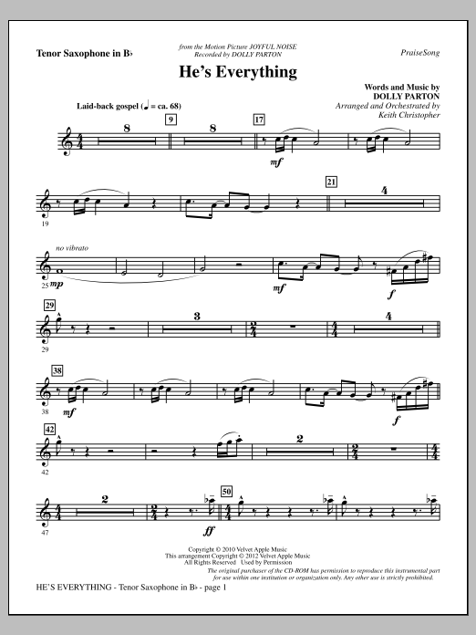 Learn to play Keith Christopher He's Everything - Tenor Sax sheet music for Choir Instrumental Pak in minutes. Price: 8.9900$ Keith Christopher He's Everything - Tenor Sax sheet music notes and chords arranged for Choir Instrumental Pak