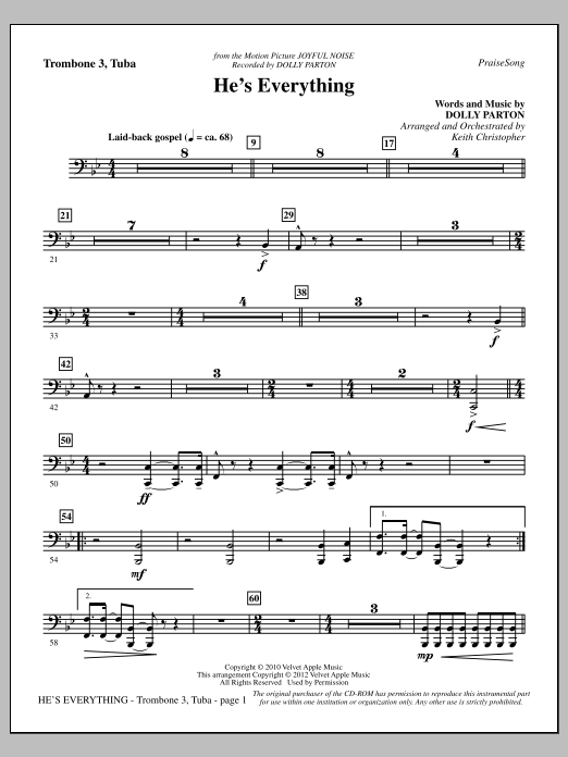 Learn to play Keith Christopher He's Everything - Trombone 3/Tuba sheet music for Choir Instrumental Pak in minutes. Price: 8.9900$ Keith Christopher He's Everything - Trombone 3/Tuba sheet music notes and chords arranged for Choir Instrumental Pak