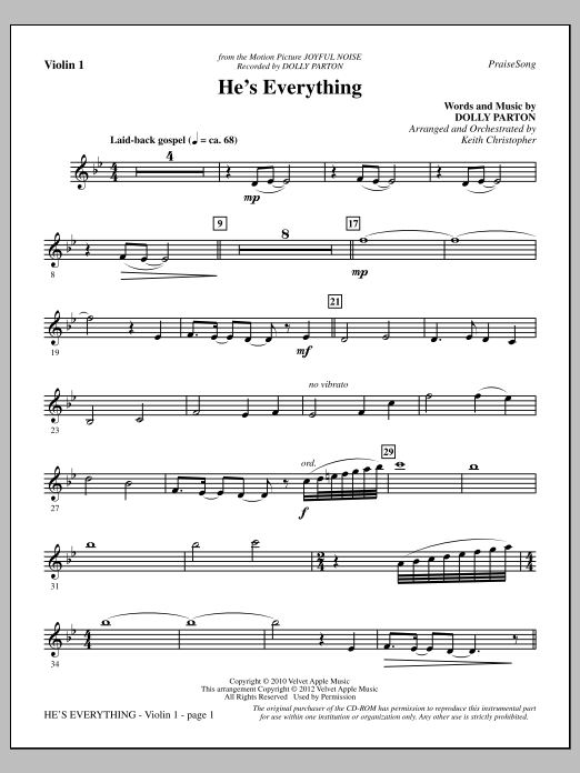 Learn to play Keith Christopher He's Everything - Violin 1 sheet music for Choir Instrumental Pak in minutes. Price: 8.9900$ Keith Christopher He's Everything - Violin 1 sheet music notes and chords arranged for Choir Instrumental Pak