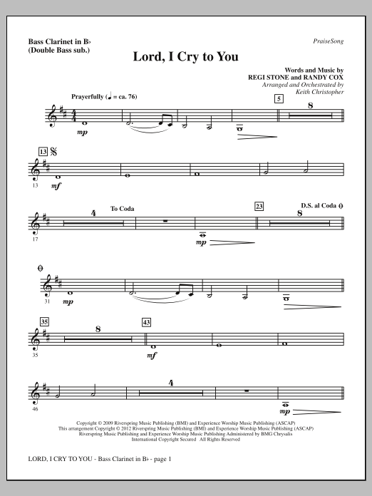 Learn to play Keith Christopher Lord, I Cry To You - Bass Clarinet (sub. dbl bass) sheet music for Choir Instrumental Pak in minutes. Price: 8.9900$ Keith Christopher Lord, I Cry To You - Bass Clarinet (sub. dbl bass) sheet music notes and chords arranged for Choir Instrumental Pak