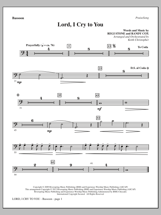 Learn to play Keith Christopher Lord, I Cry To You - Bassoon sheet music for Choir Instrumental Pak in minutes. Price: 8.9900$ Keith Christopher Lord, I Cry To You - Bassoon sheet music notes and chords arranged for Choir Instrumental Pak
