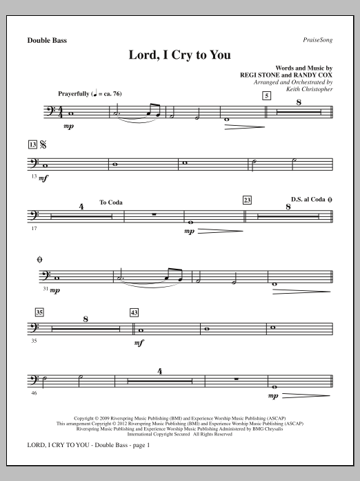 Learn to play Keith Christopher Lord, I Cry To You - Double Bass sheet music for Choir Instrumental Pak in minutes. Price: 8.9900$ Keith Christopher Lord, I Cry To You - Double Bass sheet music notes and chords arranged for Choir Instrumental Pak