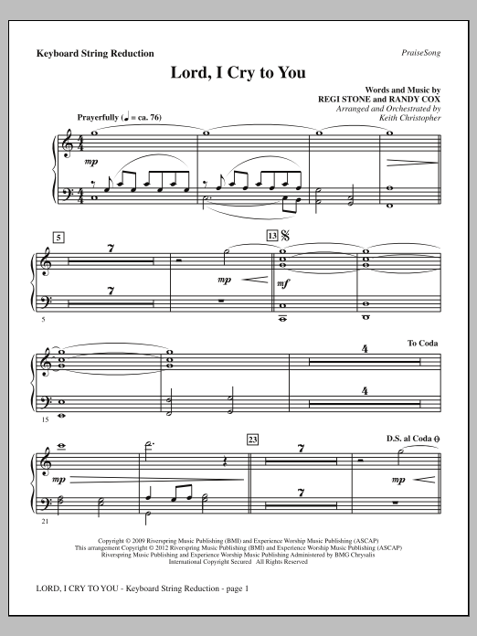 Learn to play Keith Christopher Lord, I Cry To You - Keyboard String Reduction sheet music for Choir Instrumental Pak in minutes. Price: 8.9900$ Keith Christopher Lord, I Cry To You - Keyboard String Reduction sheet music notes and chords arranged for Choir Instrumental Pak