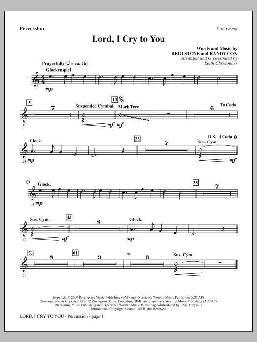 Learn to play Keith Christopher Lord, I Cry To You - Percussion sheet music for Choir Instrumental Pak in minutes. Price: 8.9900$ Keith Christopher Lord, I Cry To You - Percussion sheet music notes and chords arranged for Choir Instrumental Pak