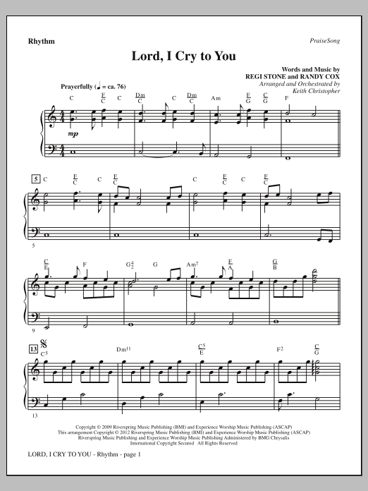 Learn to play Keith Christopher Lord, I Cry To You - Rhythm sheet music for Choir Instrumental Pak in minutes. Price: 8.9900$ Keith Christopher Lord, I Cry To You - Rhythm sheet music notes and chords arranged for Choir Instrumental Pak