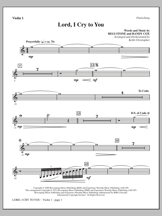 Learn to play Keith Christopher Lord, I Cry To You - Violin 1 sheet music for Choir Instrumental Pak in minutes. Price: 8.9900$ Keith Christopher Lord, I Cry To You - Violin 1 sheet music notes and chords arranged for Choir Instrumental Pak