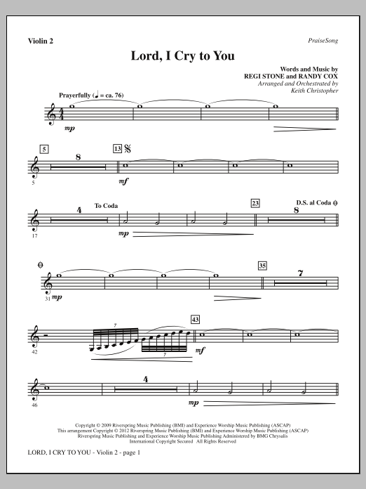 Learn to play Keith Christopher Lord, I Cry To You - Violin 2 sheet music for Choir Instrumental Pak in minutes. Price: 8.9900$ Keith Christopher Lord, I Cry To You - Violin 2 sheet music notes and chords arranged for Choir Instrumental Pak