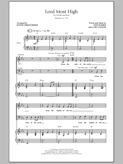 Learn to play Keith Christopher Lord Most High sheet music for SATB Choir in minutes. Price: 3.9900$ Keith Christopher Lord Most High sheet music notes and chords arranged for SATB Choir