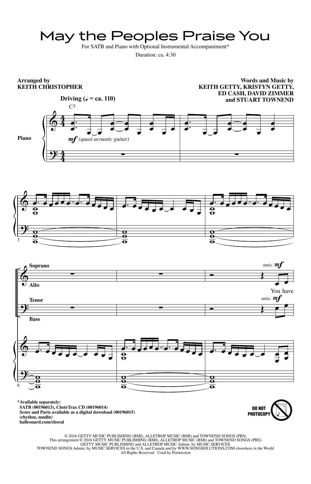 Learn to play Keith Christopher May The Peoples Praise You sheet music for SATB Choir in minutes. Price: 3.9900$ Keith Christopher May The Peoples Praise You sheet music notes and chords arranged for SATB Choir
