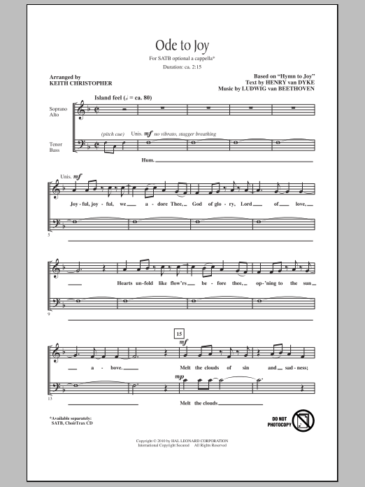 Keith Christopher Ode To Joy sheet music notes and chords. Download Printable PDF.