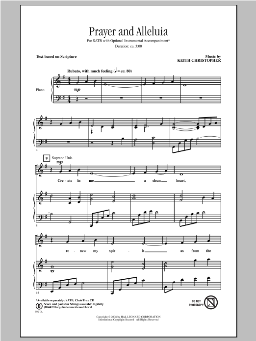 Keith Christopher Prayer And Alleluia sheet music notes and chords. Download Printable PDF.