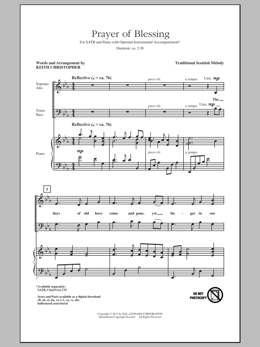 Traditional Prayer Of Blessing (arr. Keith Christopher) sheet music notes and chords. Download Printable PDF.