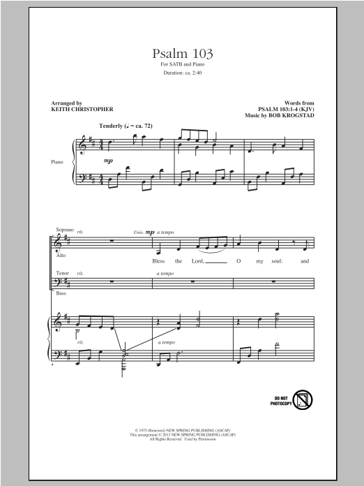 Keith Christopher Psalm 103 sheet music notes and chords arranged for SATB Choir