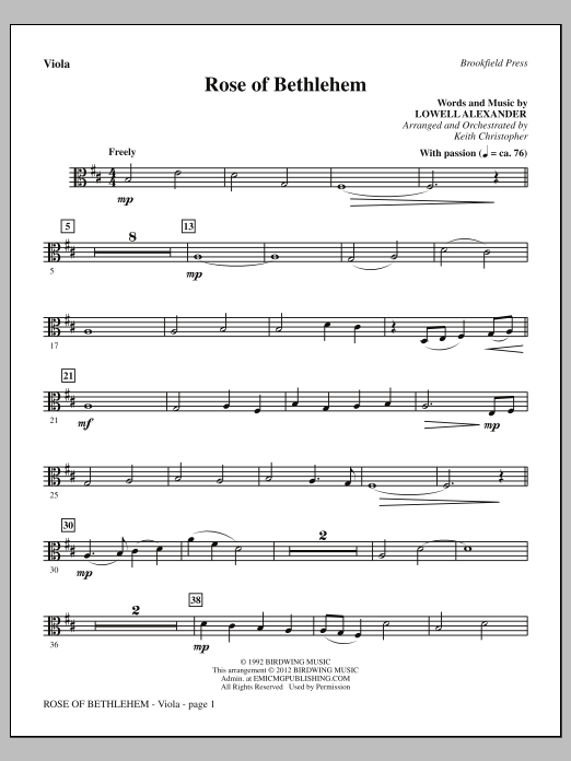 Learn to play Keith Christopher Rose Of Bethlehem - Viola sheet music for Choir Instrumental Pak in minutes. Price: 8.9900$ Keith Christopher Rose Of Bethlehem - Viola sheet music notes and chords arranged for Choir Instrumental Pak