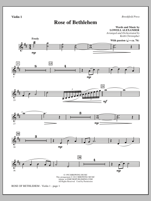 Learn to play Keith Christopher Rose Of Bethlehem - Violin 1 sheet music for Choir Instrumental Pak in minutes. Price: 8.9900$ Keith Christopher Rose Of Bethlehem - Violin 1 sheet music notes and chords arranged for Choir Instrumental Pak