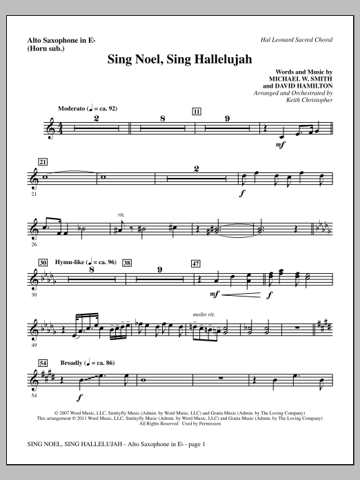 Keith Christopher Sing Noel Sing Hallelujah Alto Sax Sub Horn Sheet Music Pdf Notes Chords Christmas Score Choir Instrumental Pak Download Printable Sku 3033