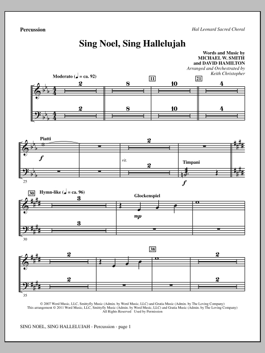 Keith Christopher Sing Noel, Sing Hallelujah - Percussion sheet music notes and chords arranged for Choir Instrumental Pak