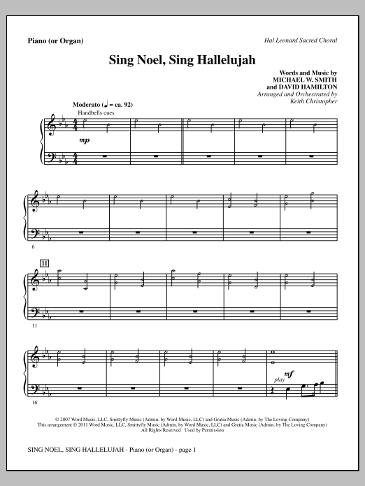 Learn to play Keith Christopher Sing Noel, Sing Hallelujah - Piano or Organ sheet music for Choir Instrumental Pak in minutes. Price: 8.9900$ Keith Christopher Sing Noel, Sing Hallelujah - Piano or Organ sheet music notes and chords arranged for Choir Instrumental Pak