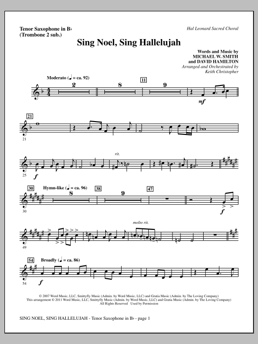 Learn to play Keith Christopher Sing Noel, Sing Hallelujah - Tenor Sax (sub. Tbn 2) sheet music for Choir Instrumental Pak in minutes. Price: 8.9900$ Keith Christopher Sing Noel, Sing Hallelujah - Tenor Sax (sub. Tbn 2) sheet music notes and chords arranged for Choir Instrumental Pak