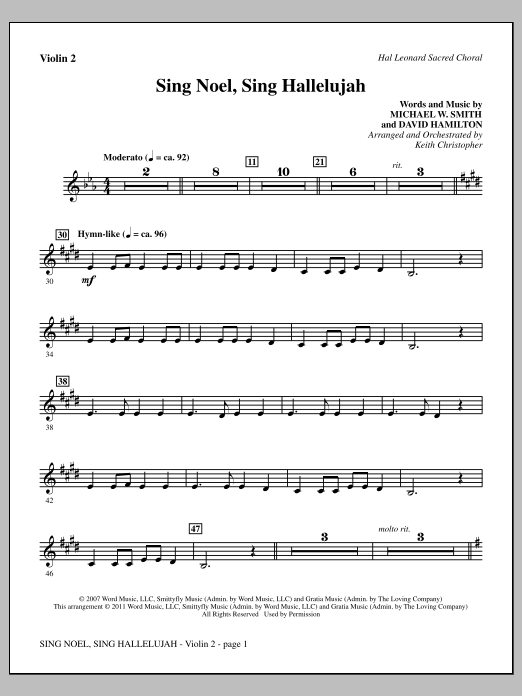 Christopher "Sing Noel, Sing Hallelujah - Violin 2" Sheet Music PDF Notes, Chords | Christmas Score Choir Instrumental Pak Download Printable. SKU:
