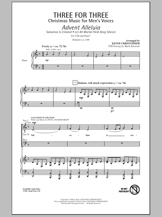 Learn to play Keith Christopher Three For Three - Three Songs For Three Parts - Volume 2 sheet music for TTBB Choir in minutes. Price: 3.9900$ Keith Christopher Three For Three - Three Songs For Three Parts - Volume 2 sheet music notes and chords arranged for TTBB Choir