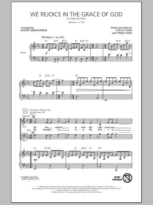 Learn to play Keith Christopher We Rejoice In The Grace Of God sheet music for SATB Choir in minutes. Price: 3.9900$ Keith Christopher We Rejoice In The Grace Of God sheet music notes and chords arranged for SATB Choir